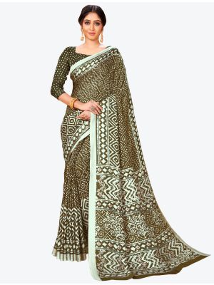 Dark Olive Green Pashmina Designer Saree small FABSA20601