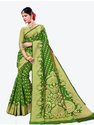 Green Handloom Cotton Designer Saree small FABSA20621