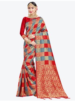 Grey and Red Banarasi Art Silk Designer Saree small FABSA20538
