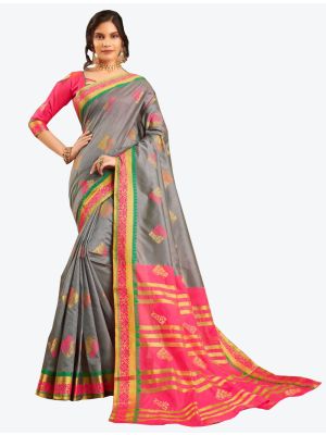 Grey Cotton Handloom Designer Saree small FABSA20577