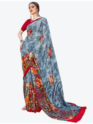 Grey Georgette Designer Saree small FABSA20589