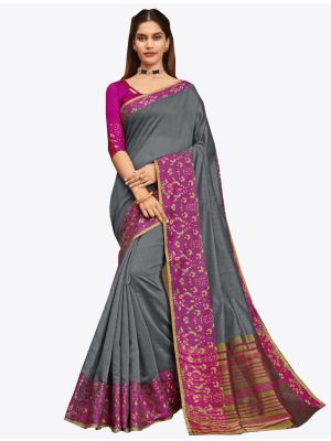 Grey Khadi Silk Designer Saree small FABSA20568