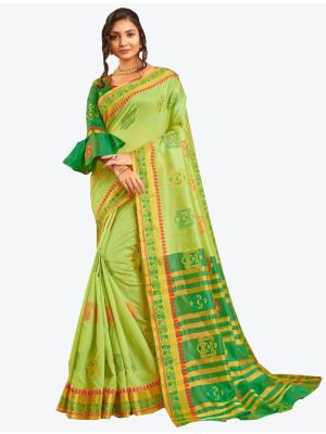 Light Green Cotton Handloom Designer Saree small FABSA20578