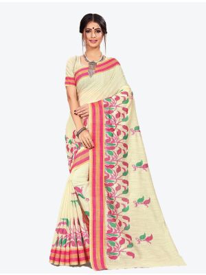 Off-White Cotton Designer Saree small FABSA20607