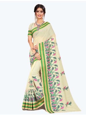 Off-White Cotton Designer Saree small FABSA20611