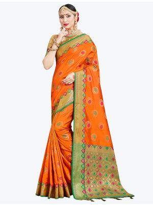 Orange Banarasi Art Silk Designer Saree thumbnail FABSA20546