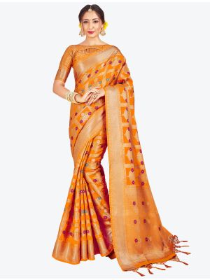Orange Banarasi Art Silk Designer Saree thumbnail FABSA20557