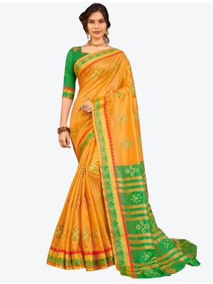 Orange Cotton Handloom Designer Saree small FABSA20574
