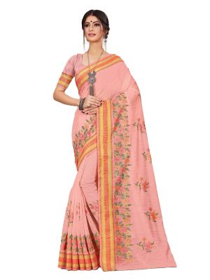 Pink Cotton Designer Saree small FABSA20604
