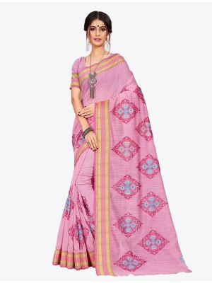 Powder Pink Cotton Designer Saree small FABSA20606
