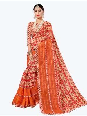 Red and Cream Kota Silk Designer Saree small FABSA20627