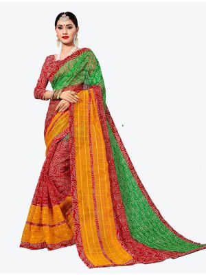 Red and Green Kota Silk Designer Saree small FABSA20629