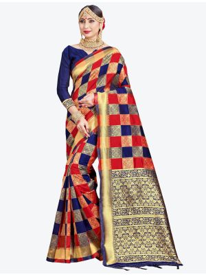 Red and Navy Blue Banarasi Art Silk Designer Saree small FABSA20543