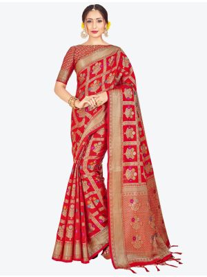 Red Banarasi Art Silk Designer Saree small FABSA20556