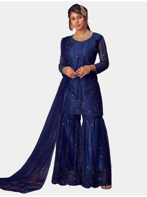 Royal Blue Net Sharara Suit with Dupatta small FABSL20197