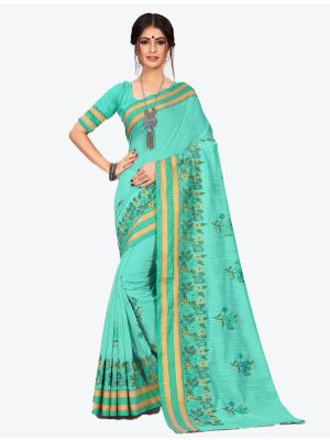 Sea Green Cotton Designer Saree small FABSA20610
