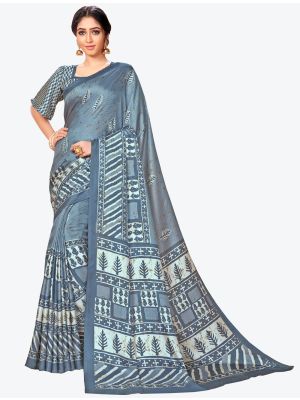 Steel Blue Pashmina Designer Saree small FABSA20594