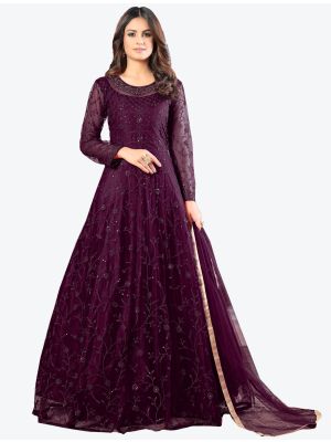 Wine Net Floor Length Suit with Dupatta small FABSL20179