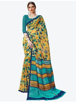Yellow Georgette Designer Saree small FABSA20585