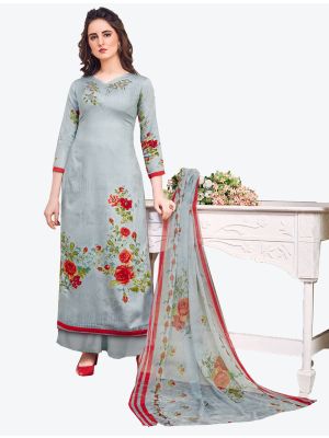 Bluish Grey Jam Satin Straight Suit with Dupatta small FABSL20409