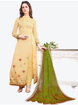 Cream Jam Satin Straight Suit with Dupatta small FABSL20415