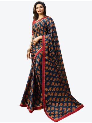 Deep Blue Soft Georgette Designer Saree small FABSA20990