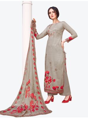 Grey Jam Satin Straight Suit with Dupatta small FABSL20406