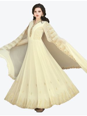 Light Cream Soft Georgette Semi Stitched Floor Length Suit with Dupatta small FABSL20387
