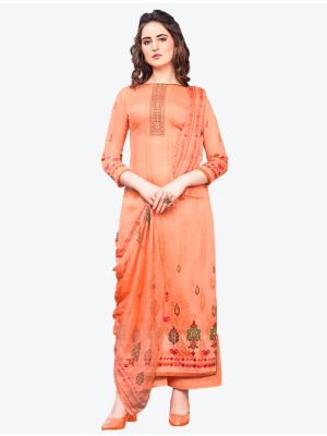 Light Salmon Jam Satin Straight Suit with Dupatta small FABSL20410