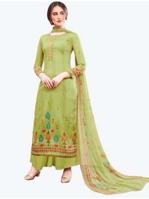Mehendi Green Jam Satin Straight Suit with Dupatta small FABSL20408