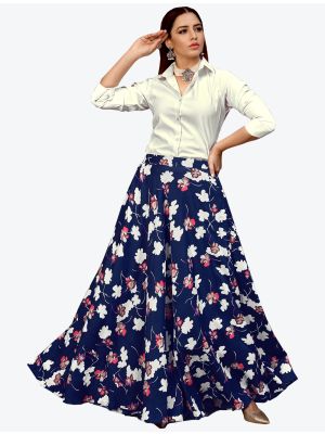 navy blue silk skirt with top fabku20300