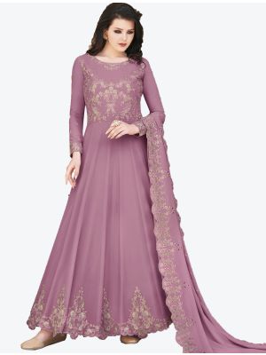 Onion Pink Soft Georgette Semi Stitched Floor Length Suit with Dupatta small FABSL20388