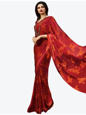 Rusty Red Soft Georgette Designer Saree small FABSA20989