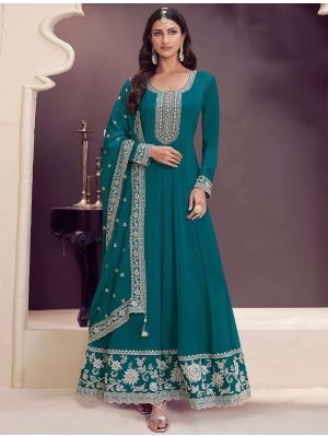 Rama Green Chinon Semi Stitched Anarkali Suit small FABSL22230