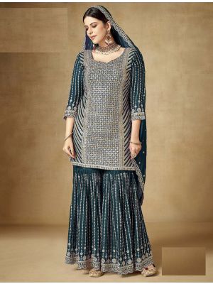 Rama Green Chinon Semi Stitched Sharara Suit small FABSL21770