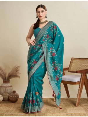 Rama Green Cotton Saree With Table Print