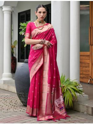 Rani Pink Banarasi Silk Saree With Paithani Weaving