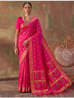 Rani Pink Banarasi Soft Art Silk Saree With Jacquard Weaving