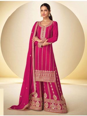Rani Pink Chinon Free Size Ready To Wear Palazzo Suit small FABSL22553