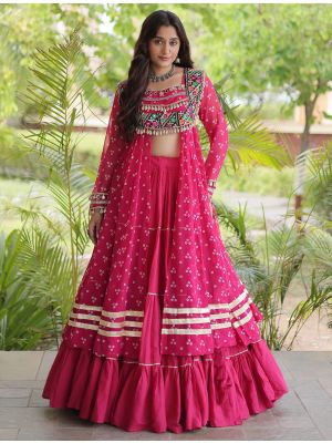 Rani Pink Cotton Ready To Wear Lehenga With Georgette Blouse small FABLE20626