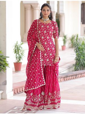 Rani Pink Faux Georgette Embroidered Ready To Wear Palazzo Suit swatch FABSL22337