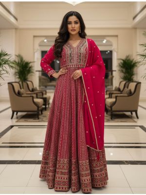 Rani Pink Georgette Designer Ready To Wear Anarkali Suit small FABSL22531