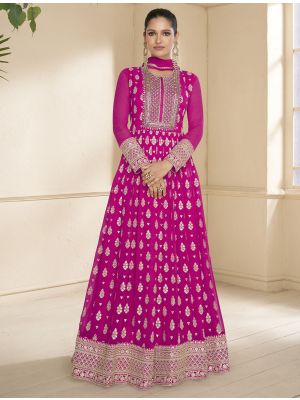 Rani Pink Georgette Semi Stitched Designer Anarkali Suit small FABSL21842