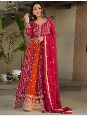red georgette elegant gown with dupatta fabgo20391