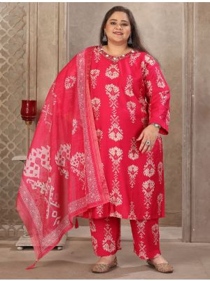 Red Pink Lichi Viscose Plus Size Ready To Wear Salwar Kameez FABSL22301