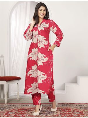 red rayon ethnic co ord set fabku21072