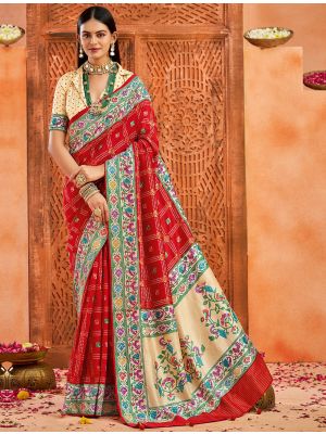 Red Velvet Tussar Silk Saree With Paithani Pallu