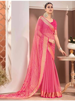 Reddish Pink Chiffon Elegant Party Wear Saree