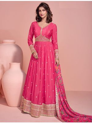 Reddish Pink Chinon Ready To Wear Anarkali Suit In Free Size small FABSL22237