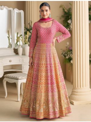 Reddish Pink Georgette Premium Ready To Wear Anarkali Suit small FABSL22456